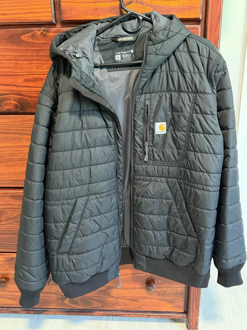 Carhartt Black Quilted Hooded Puffer Jacket with Chest Logo